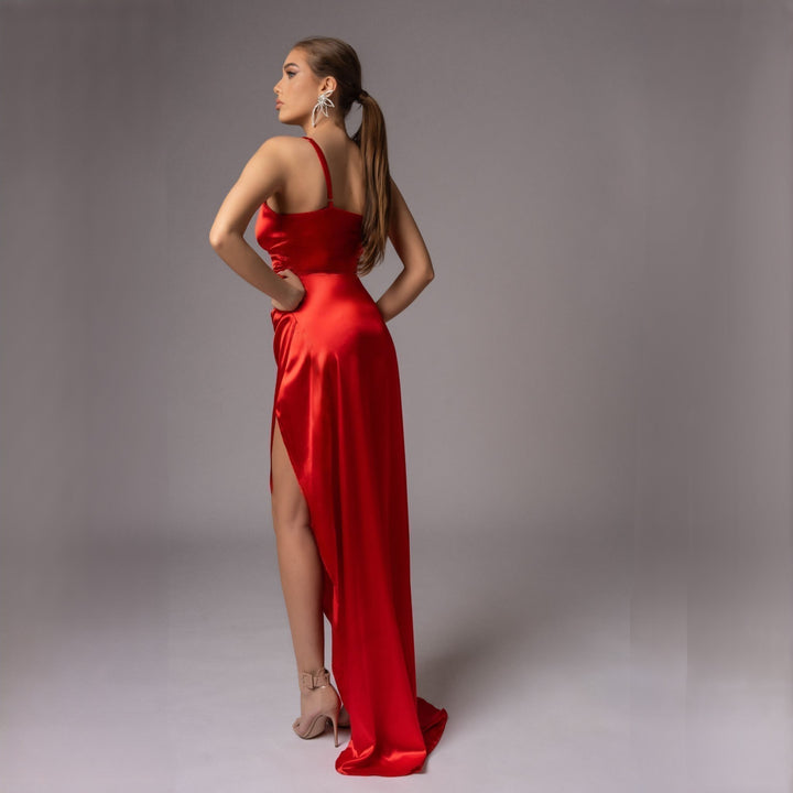 Rochie lunga rosie din satin Be that girl