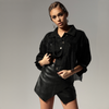 Carolina D: pantaloni dama scurti din piele neagra cu fata suprapusa