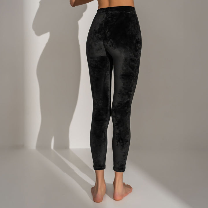 Colanti negri din catifea premium elastica cu talie inalta