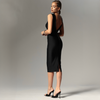 Carolina D: rochie neagra midi din lycra cu nasturi metalici si spate gol