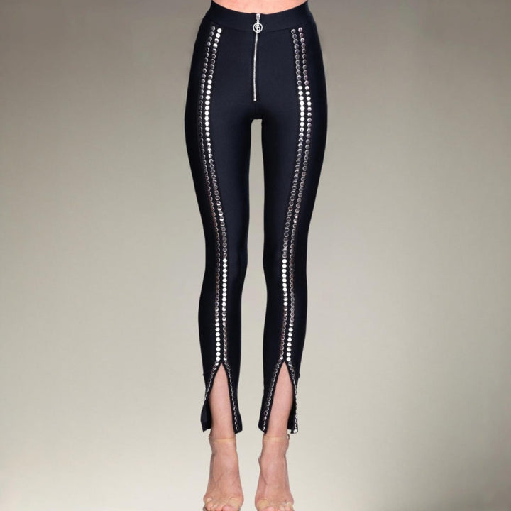 Pantaloni dama negri cu insertii metalice Hit