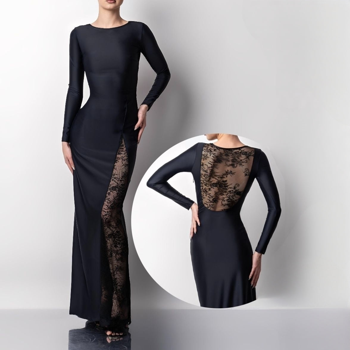 Rochie lunga modelatoare cu insertii din dantela Midnight