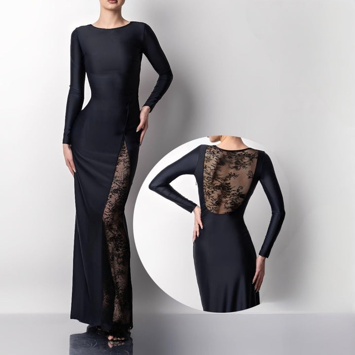 Rochie lunga modelatoare cu insertii din dantela Midnight