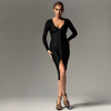 Carolina D: rochie neagra din lycra cu copci metalice