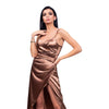 Rochie lunga din satin Be that girl Gold Edition