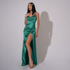 Rochie lunga verde din satin Be that girl