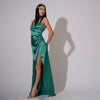 Rochie lunga verde din satin Be that girl