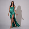 Rochie lunga verde din satin Be that girl