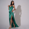 Rochie lunga verde din satin Be that girl