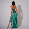 Rochie lunga verde din satin Be that girl