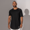 Tricou long line cu maneca pana la cot din bumbac negru