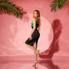 Rochie midi mulata cu insertie din satin verde Hannah