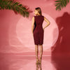 Rochie dreaptă midi cu inserții din dantelă bordo și bolero detașabil Adele