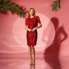Rochie dreaptă midi cu inserții din dantelă bordo și bolero detașabil Adele
