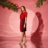 Rochie dreaptă midi cu inserții din dantelă bordo și bolero detașabil Adele
