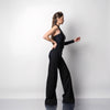Pantaloni decupati din denim cu aspect vintage si colanti modelatori negri Back to Black