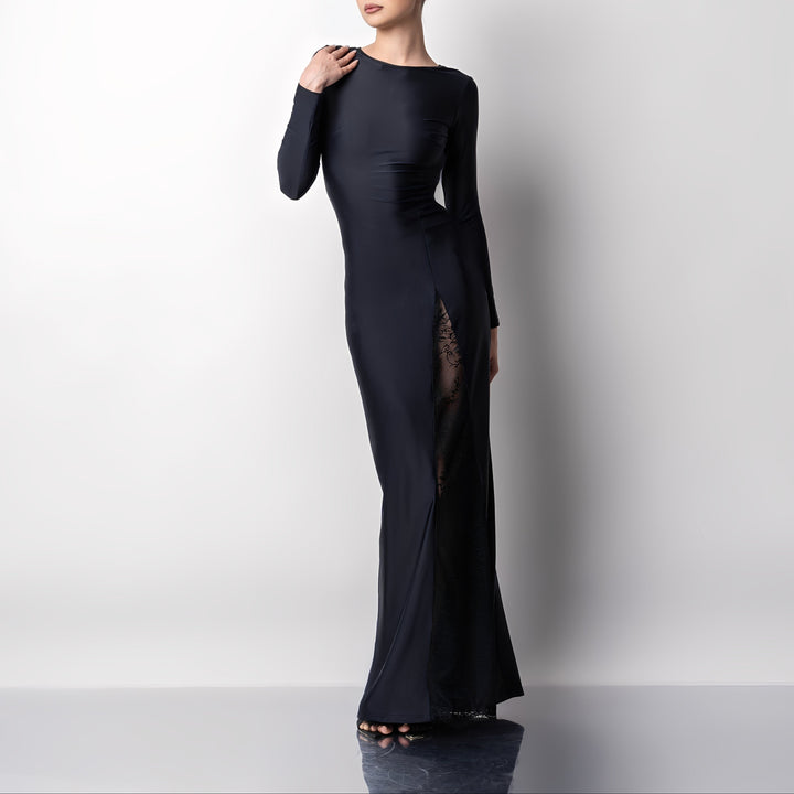 Rochie lunga modelatoare cu insertii din dantela Midnight