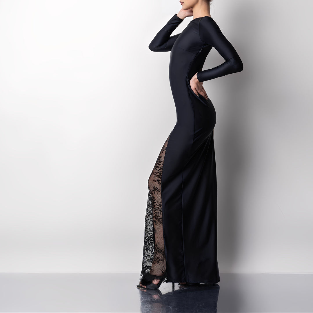 Rochie lunga modelatoare cu insertii din dantela Midnight