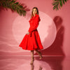 Rochie rosie midi din bumbac cu volane Kamelya