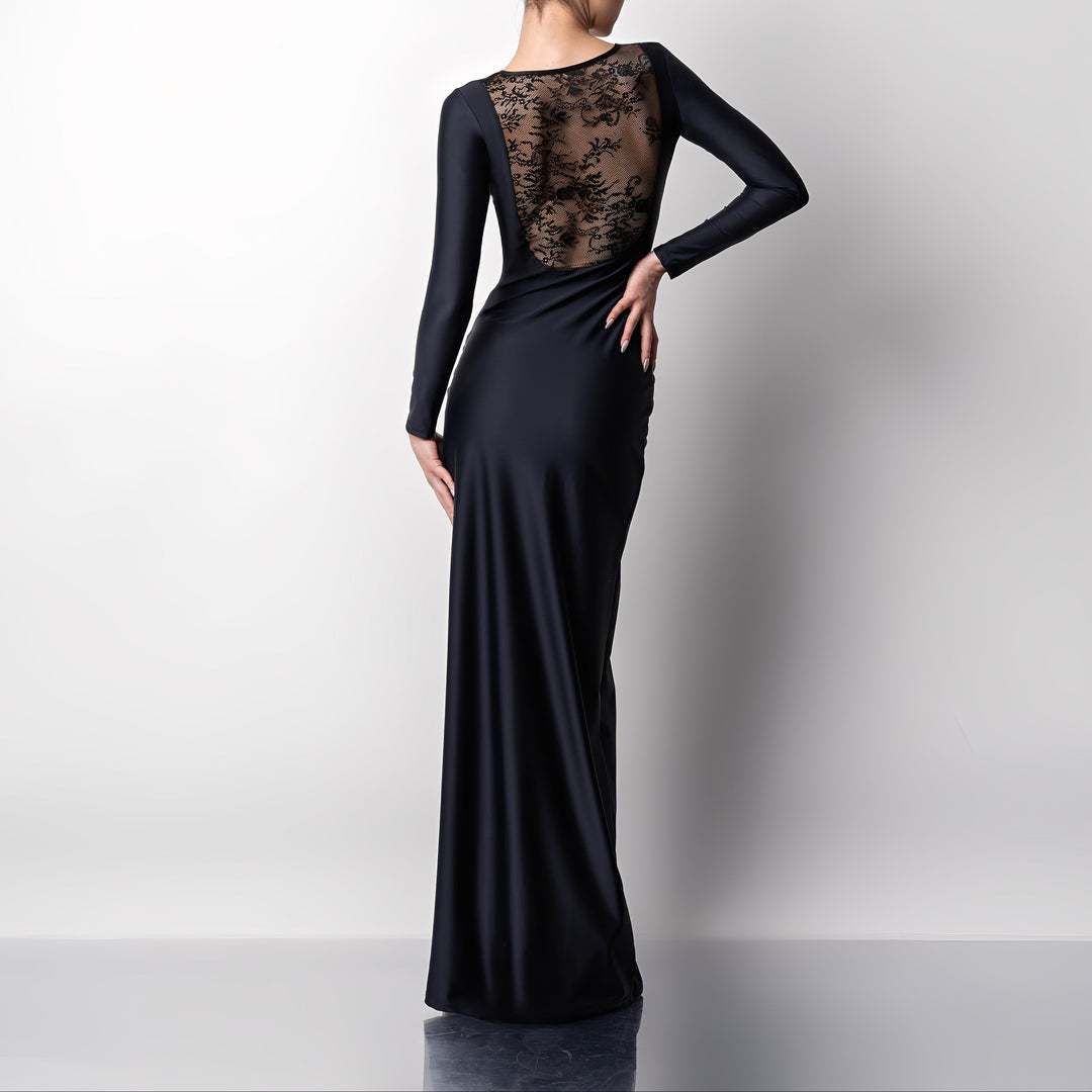 Rochie lunga modelatoare cu insertii din dantela Midnight