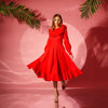 Rochie rosie midi din bumbac cu volane Kamelya