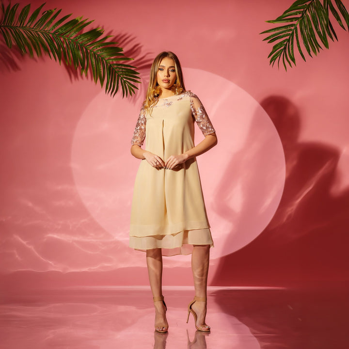Rochie babydoll din voal cu insertii din dantela Emma