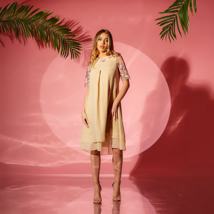 Rochie babydoll din voal cu insertii din dantela Emma