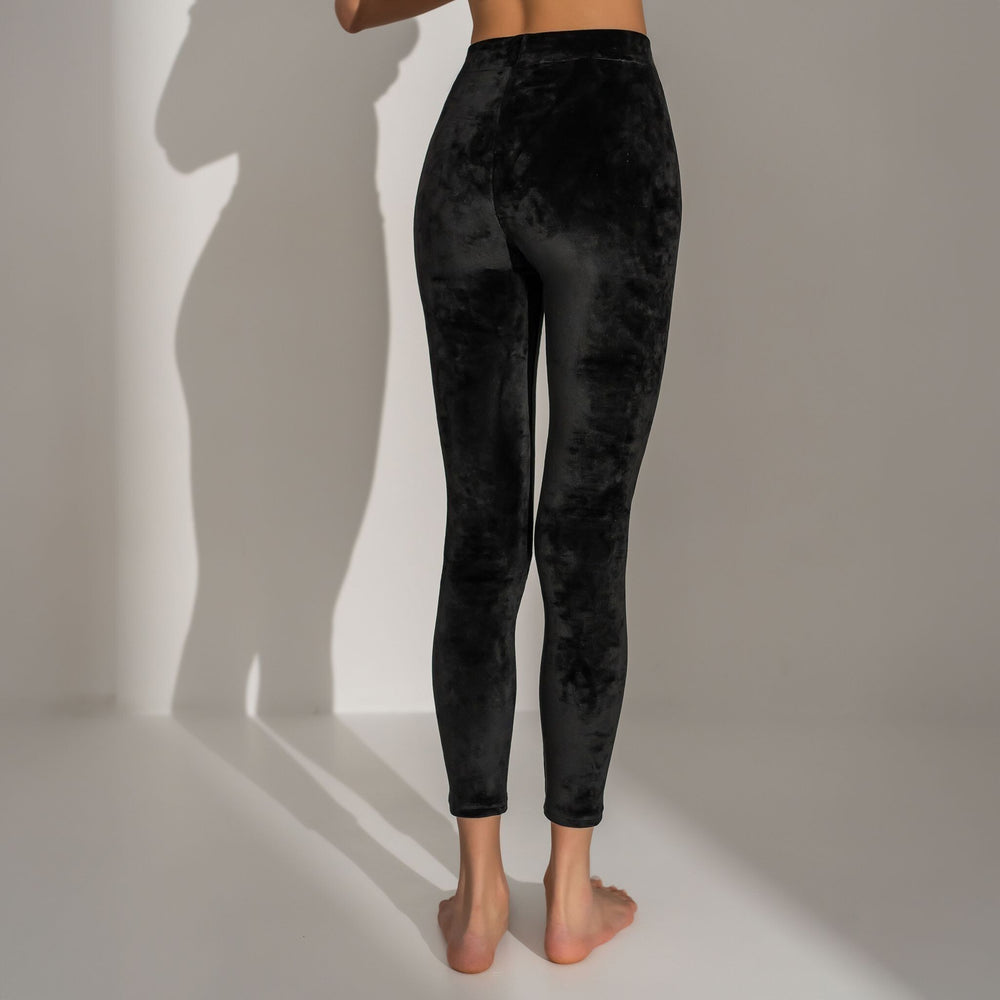 Colanti negri din catifea premium elastica cu talie inalta
