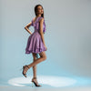 Rochie din in violet cu volane Jess