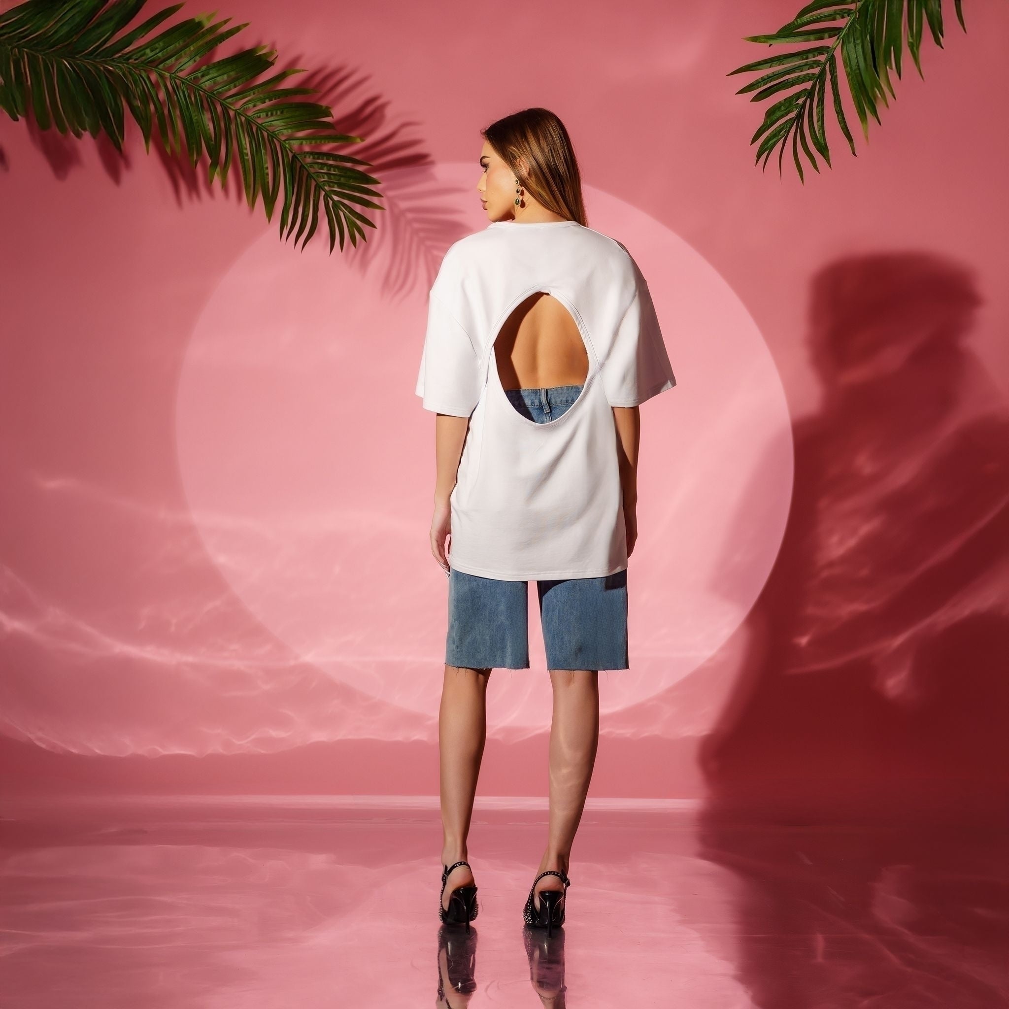 Tricou Boyfriend Oversized din Bumbac cu Spate Decupat Step Out of the Ordinary