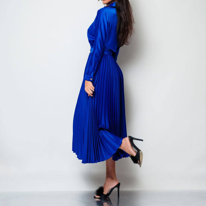 Rochie midi cu fusta plisata din matase Freya