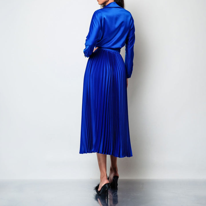 Rochie midi cu fusta plisata din matase Freya