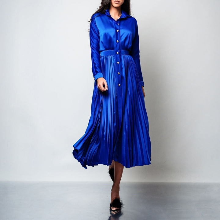 Rochie midi cu fusta plisata din matase Freya