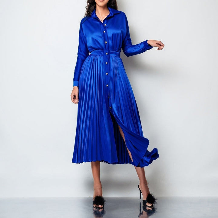 Rochie midi cu fusta plisata din matase Freya