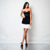 Set corset din tafta neagra si fustă mini plisata din matase alba Arlyn