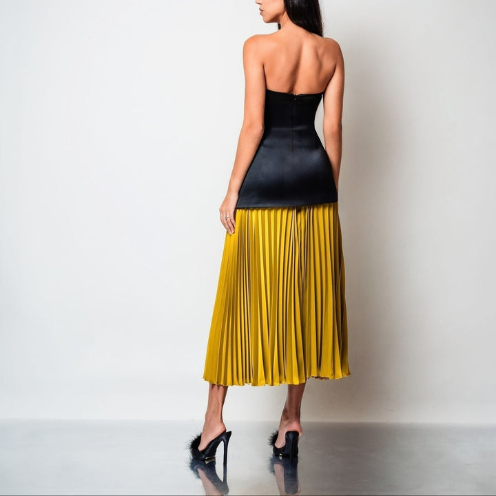 Set corset din tafta neagra si fustă midi plisata din matase Gaya