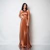 Rochie lunga din tafta de matase gold cu insertii din paiete si fusta plisata Mirage