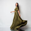 Rochie lunga din tafta de matase cu bust tip kimono si fusta plisata Hazel