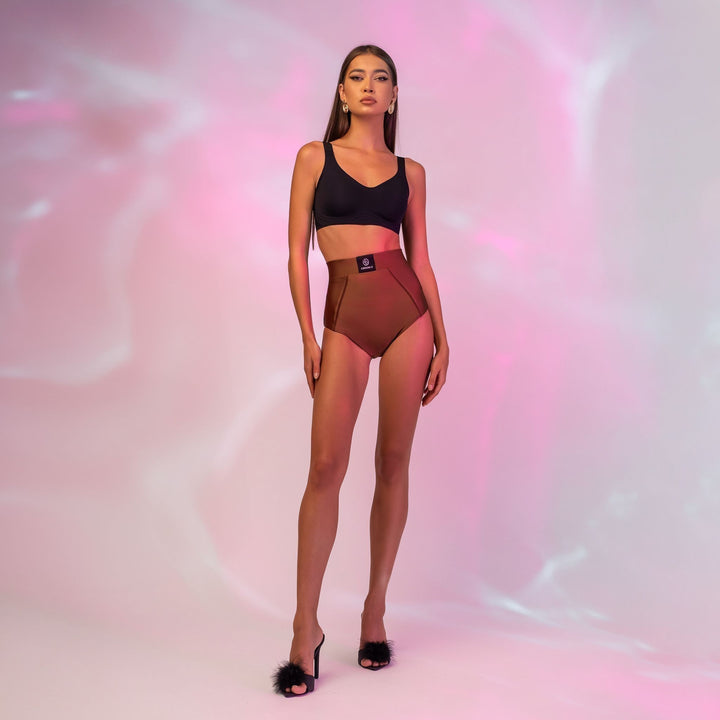 Chiloti modelatori din lycra cu talie inalta maro