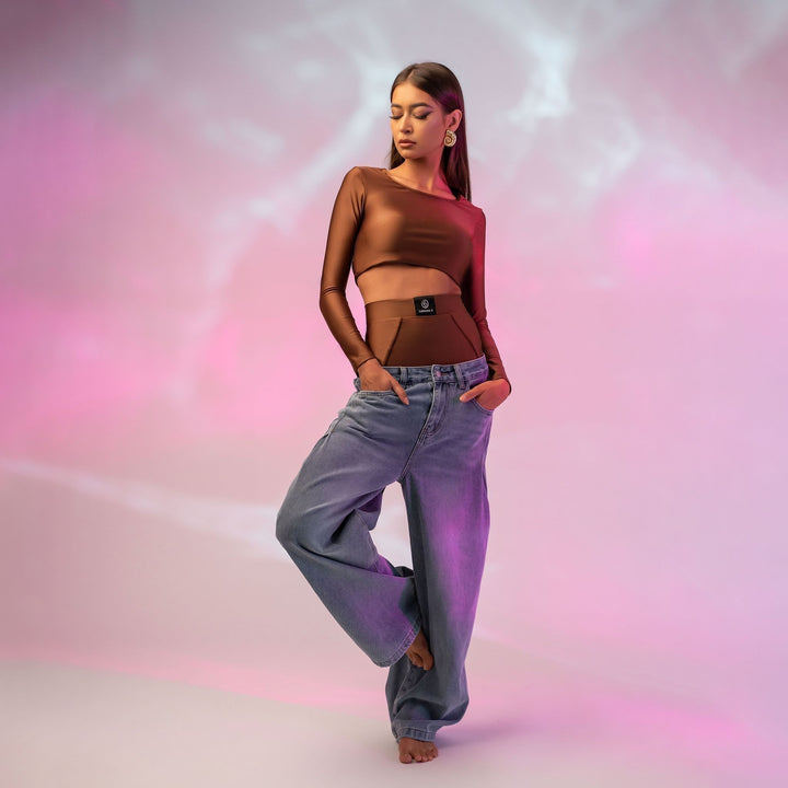 Chiloti modelatori din lycra cu talie inalta maro