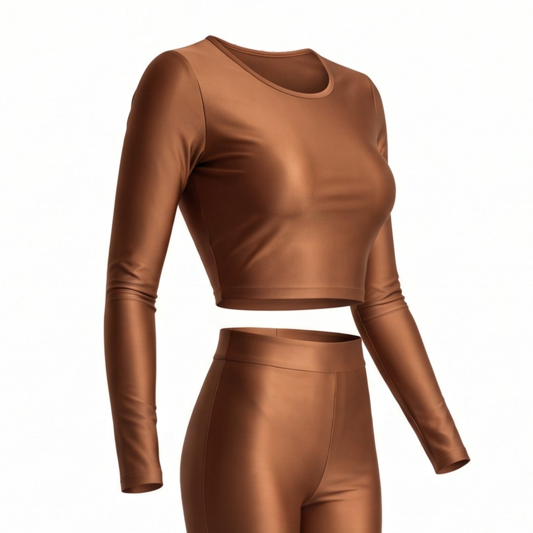 Crop Top Damă Lycra Premium Cupru, Mânecă Lungă