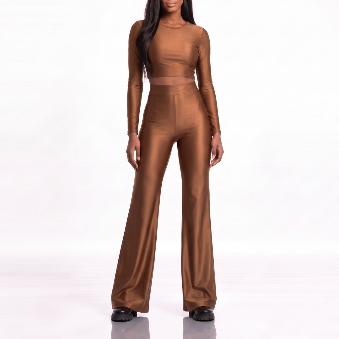 Crop Top Damă Lycra Premium Cupru, Mânecă Lungă