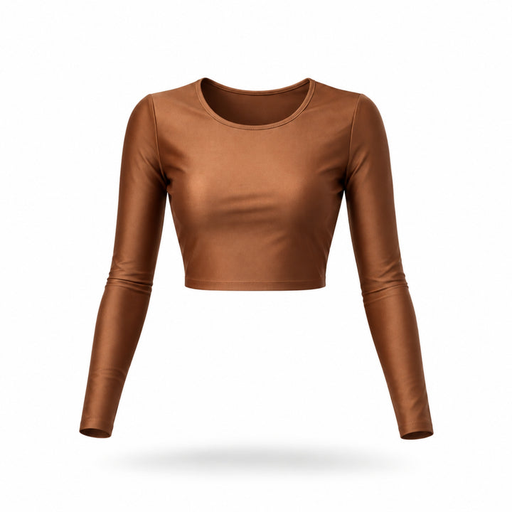 Crop Top Damă Lycra Premium Cupru, Mânecă Lungă
