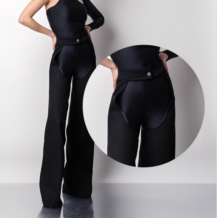 Pantaloni decupati din denim cu aspect vintage si colanti modelatori negri Back to Black