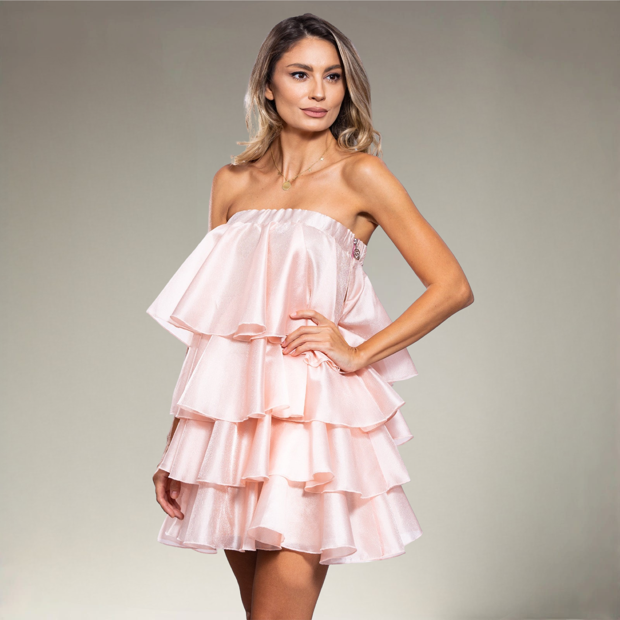 Rochie scurta din organza cu volane Sophia