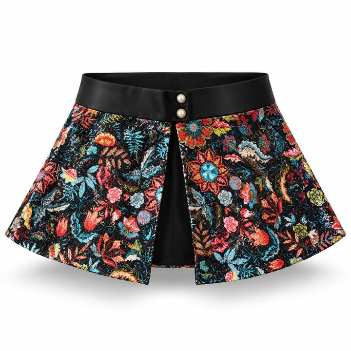 Rochie lungă neagră din mătase vegetală cu peplum detașabil din paiete printate