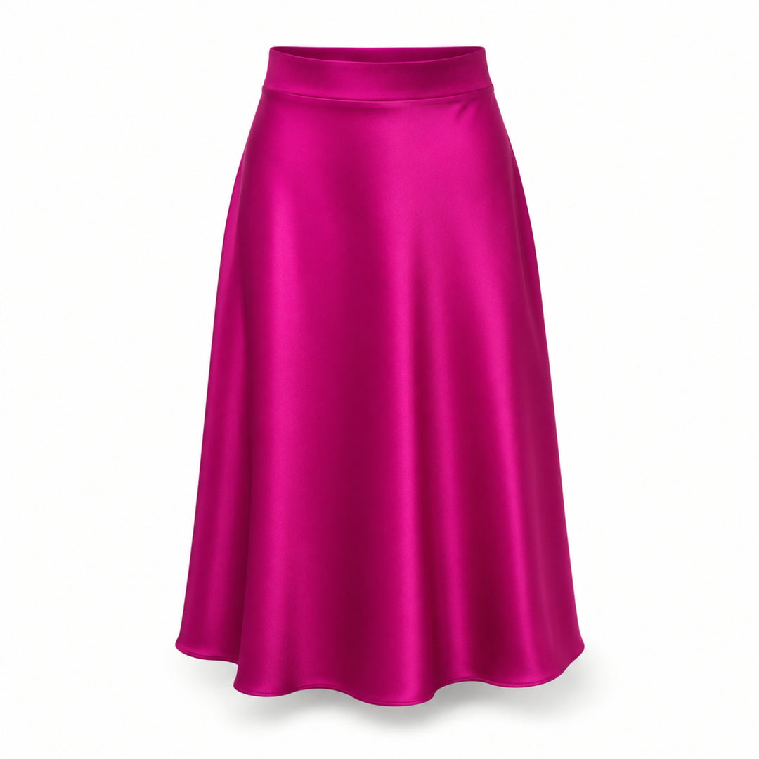 Fustă midi fucsia din mătase vegetală – croială fluidă, talie înaltă