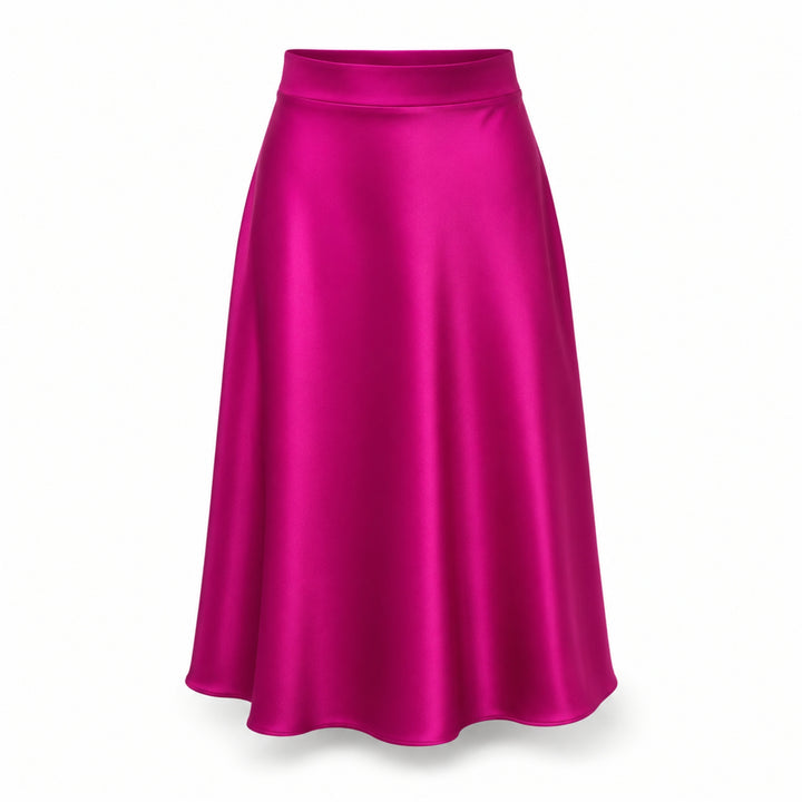 Fustă midi fucsia din mătase vegetală – croială fluidă, talie înaltă