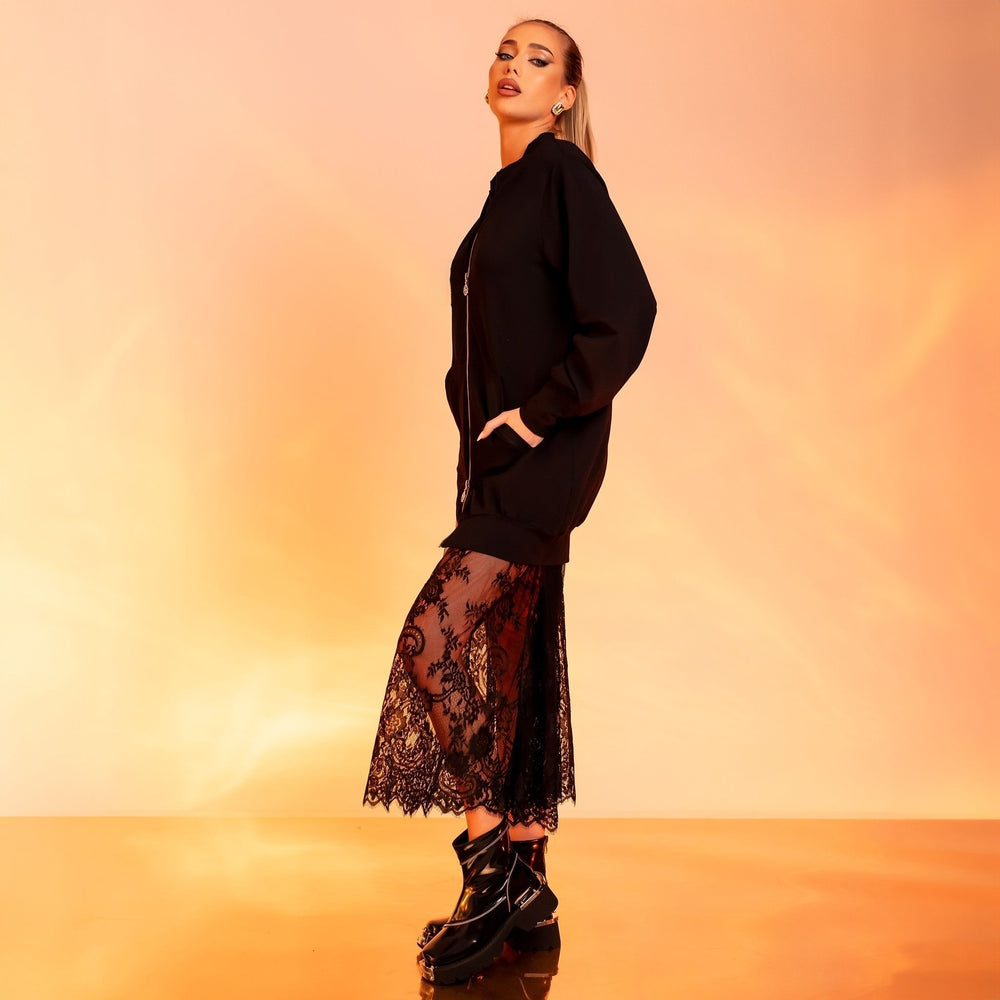 Hanorac Oversized cu Fusta Detasabila din Dantela Trendy si Comfortabil