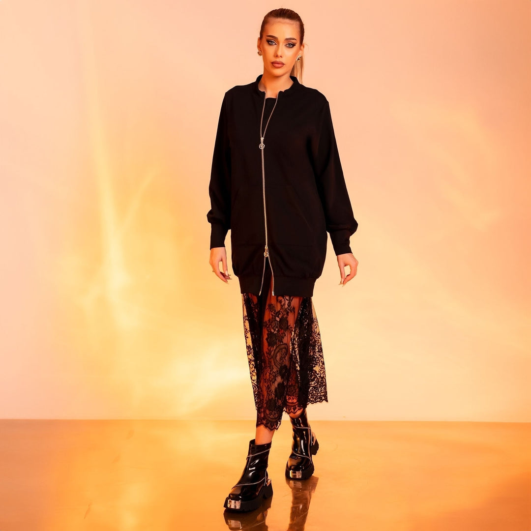 Hanorac Oversized cu Fusta Detasabila din Dantela Trendy si Comfortabil